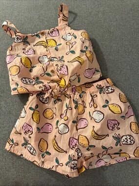 3/$15- Peach Fruit-Print Two-Piece Tank & Shorts Set
